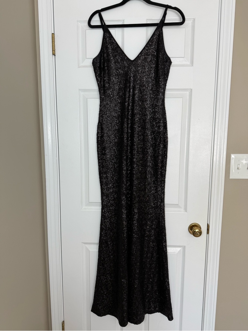 Dress the Population Black Sequin Gown - Slim V-Neck Maxi